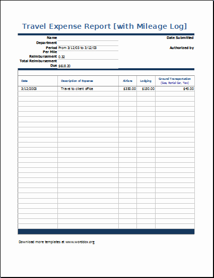 Excel Travel Expense Report Template Free Detailed