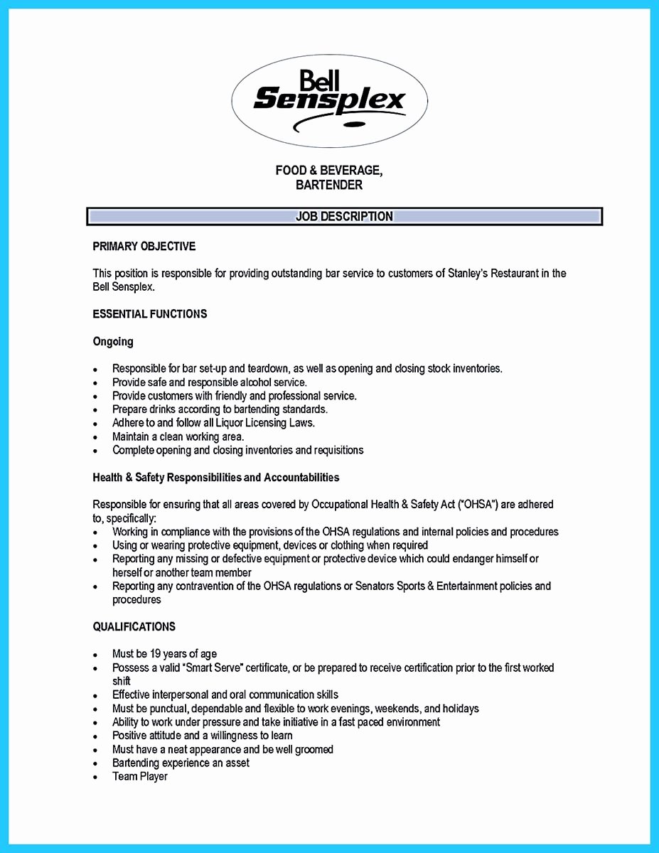 Excellent Ways to Make Great Bartender Resume Template