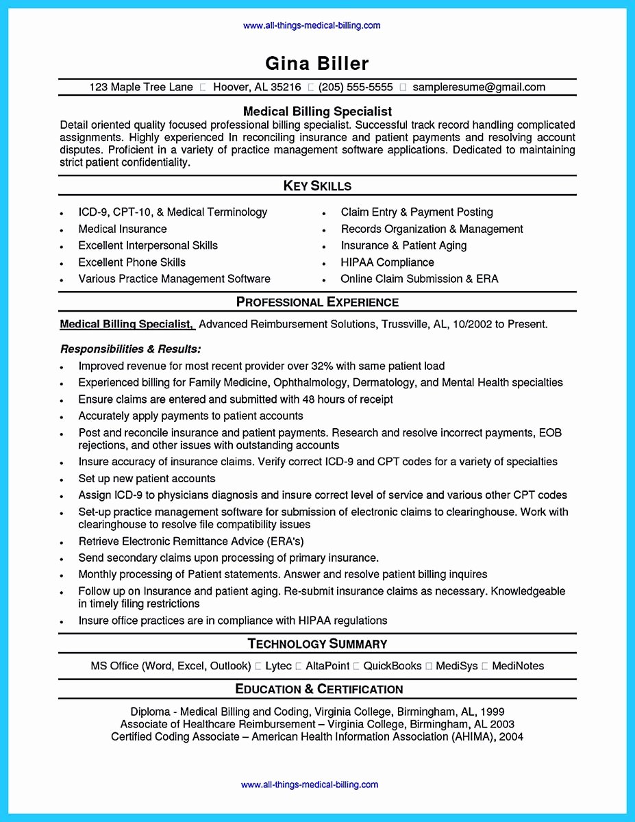 Exciting Billing Specialist Resume that Brings the Job to You