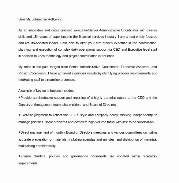 Executive assistant Cover Letter 9 Download Free