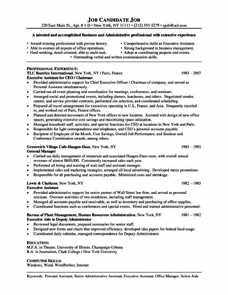 Executive assistant Resume Examples Free Samples