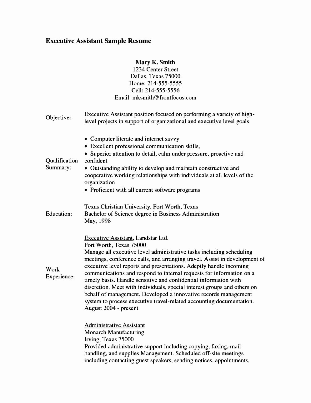 Executive assistant Resume Objective Free Samples
