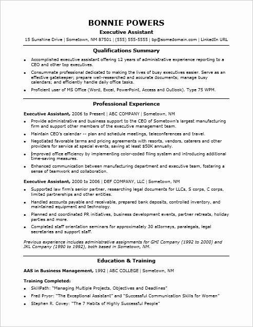 Executive assistant Resume Sample