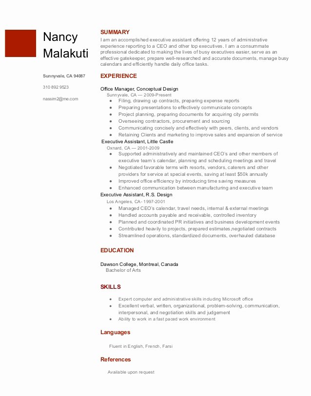 Executive assistant Resume Template From Google Docs