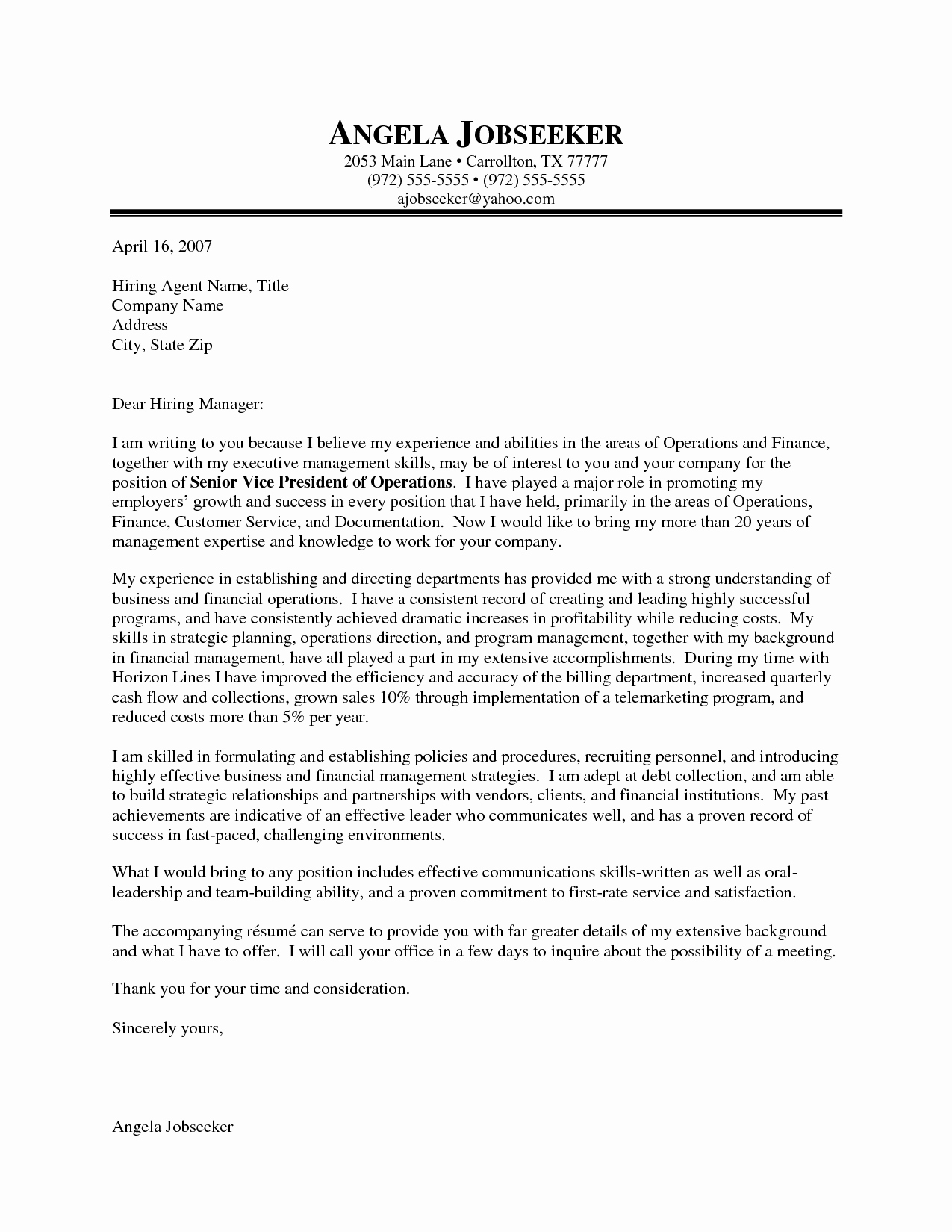 Senior Executive Cover Letter Examples   Executive Cover Letter Examples 