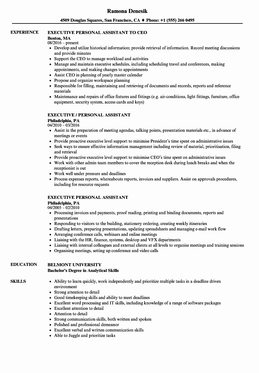 Executive Personal assistant Resume Samples