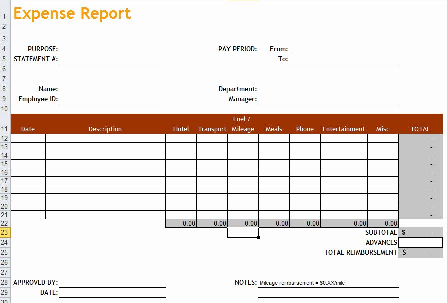 Expense Report Template In Excel