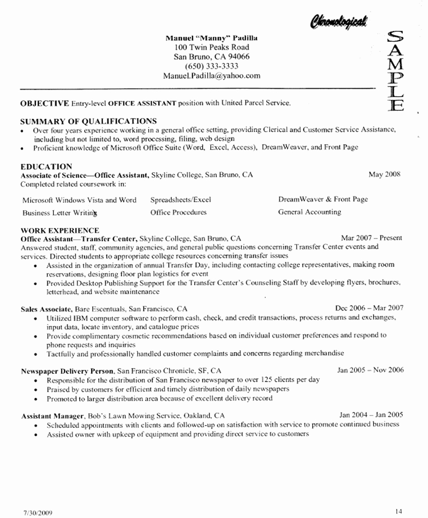 Experience Based Resume Samples