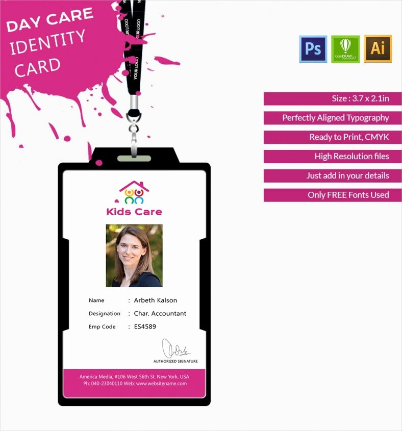 Fabulous Day Care Identity Card Template