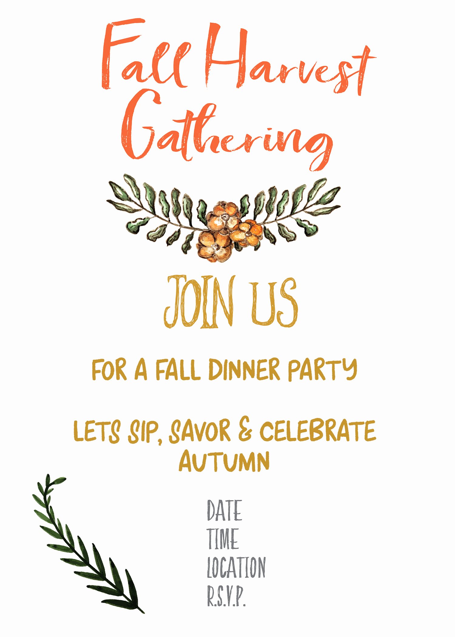 Fall Harvest Party Invitation Printable Gather for Bread