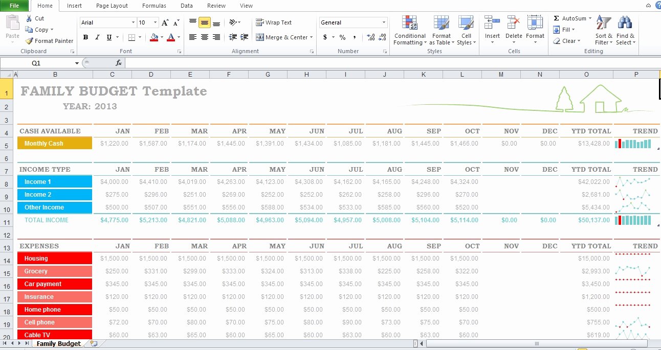 Family Bud Template Excel 2013 Excel Tmp