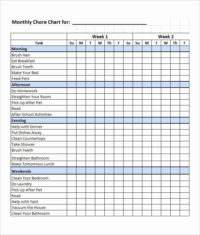 Family Chore Chart Template – 10 Free Word Excel Pdf