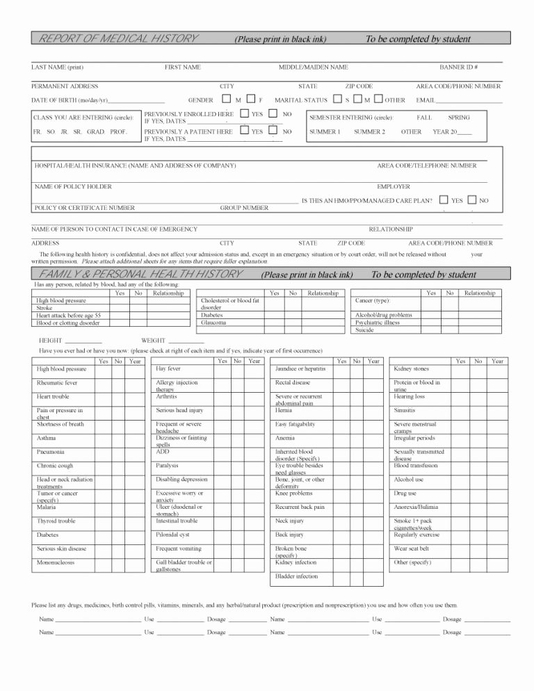 Family Medical History form Template 67 Medical History