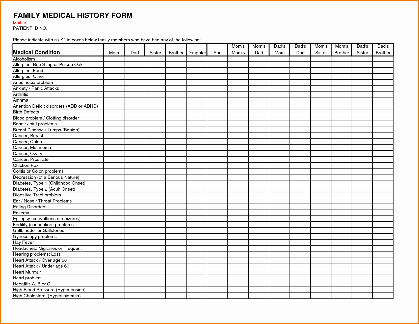 Family Medical History forms Templates