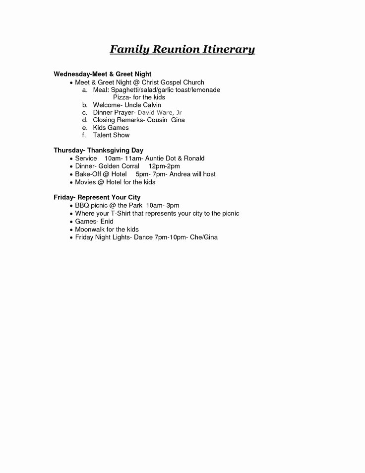 Family Reunion Itinerary Template to Pin On