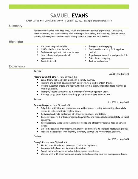 Fast Food Restaurant Resume Best Resume Gallery