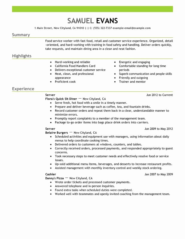 Fast Food Server Resume Examples – Free to Try today