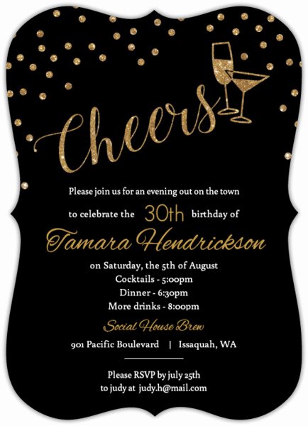 Faux Gold Glitter Cheers Glitter Birthday Invitation