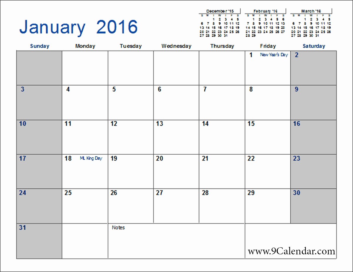 February 2016 Calendar Template – 2017 Printable Calendar
