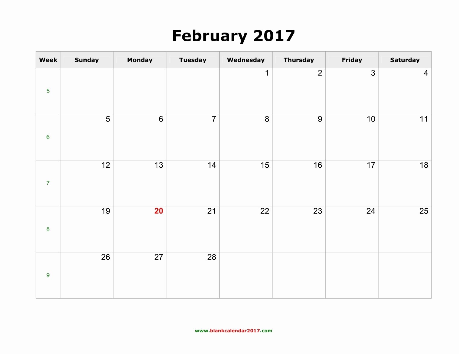 February 2017 Calendar Excel