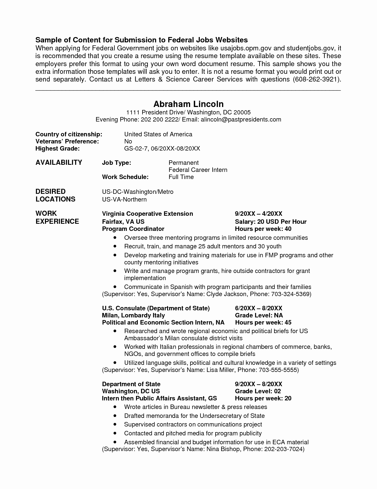Federal Government Resume Template