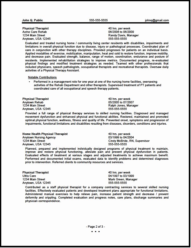 Federal Physical therapist Resume Sample the Resume Clinic