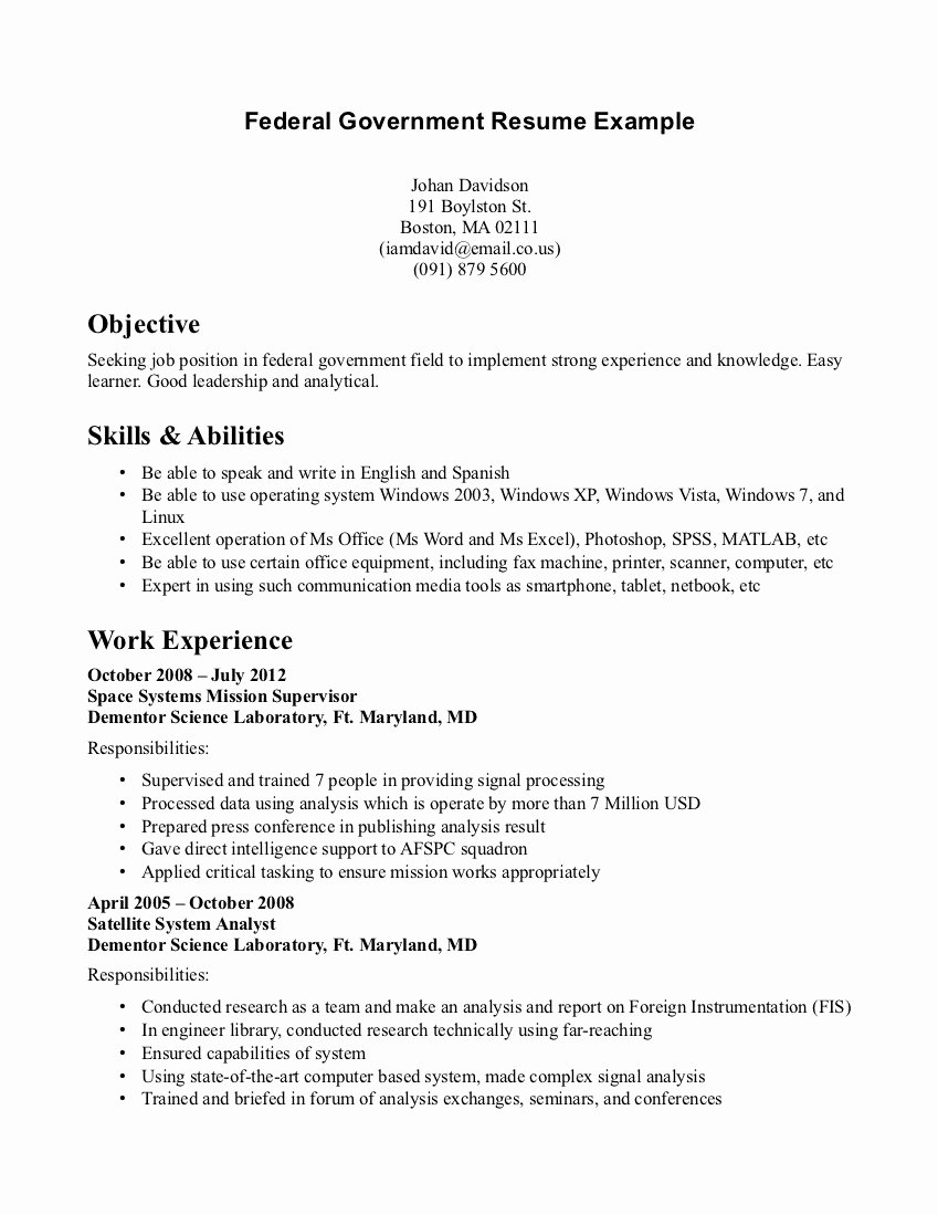 Federal Resume Samples and Templates – Perfect Resume format