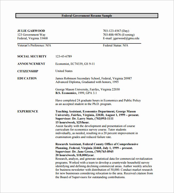 Federal Resume Template 8 Free Word Excel Pdf format