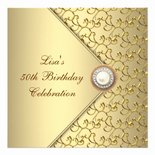 Female 50th Birthday Party Invitations Golden