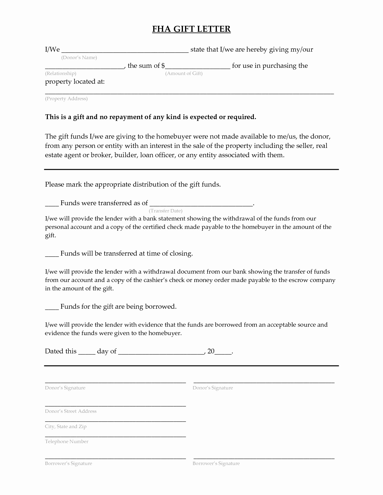 Fha Gift Letter form Gift Ftempo