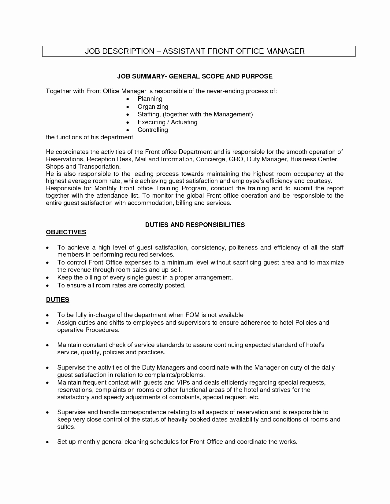 Fice assistant Job Description Resume 2016