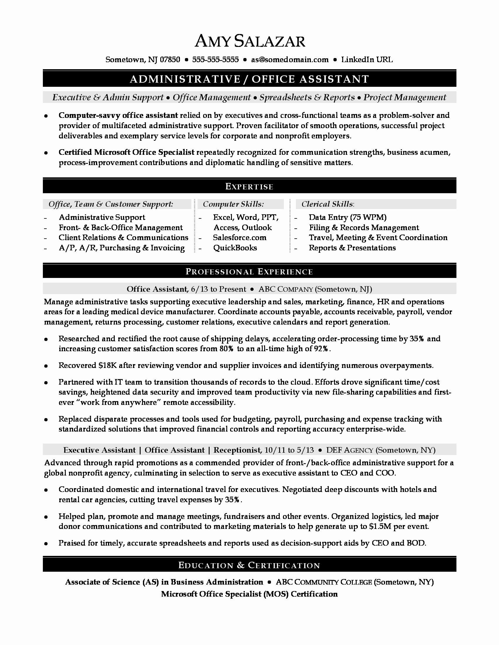 Fice assistant Sample Resume