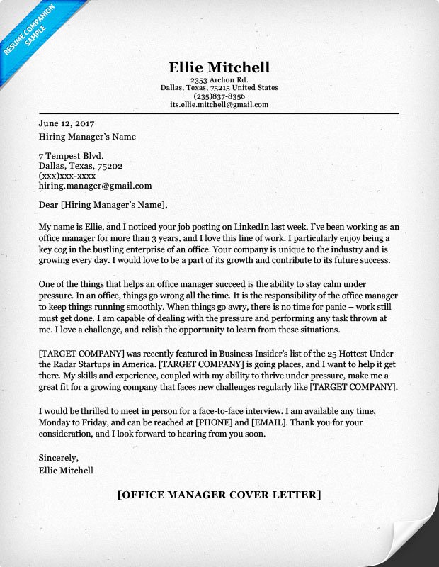 Fice Manager Cover Letter Sample