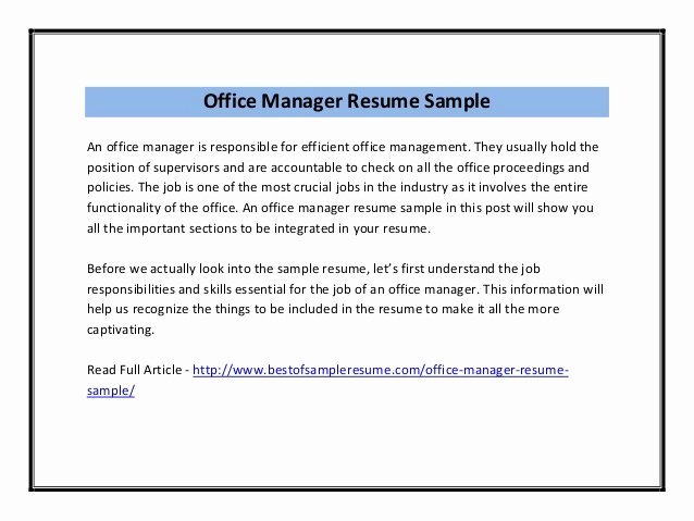Fice Manager Resume Sample Pdf