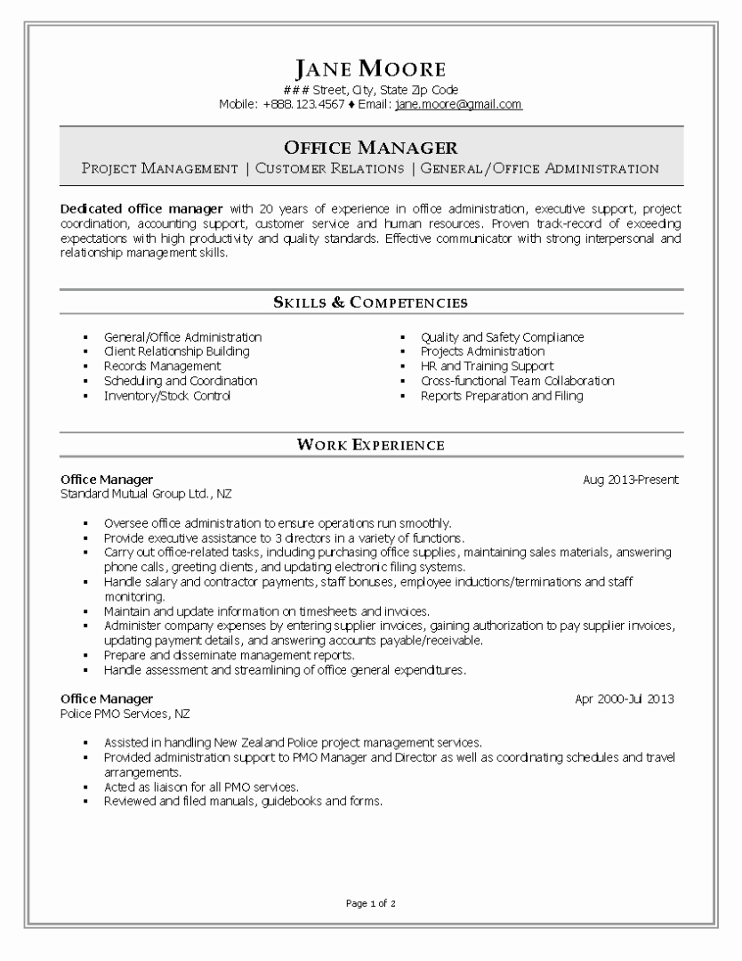 Fice Manager Resume