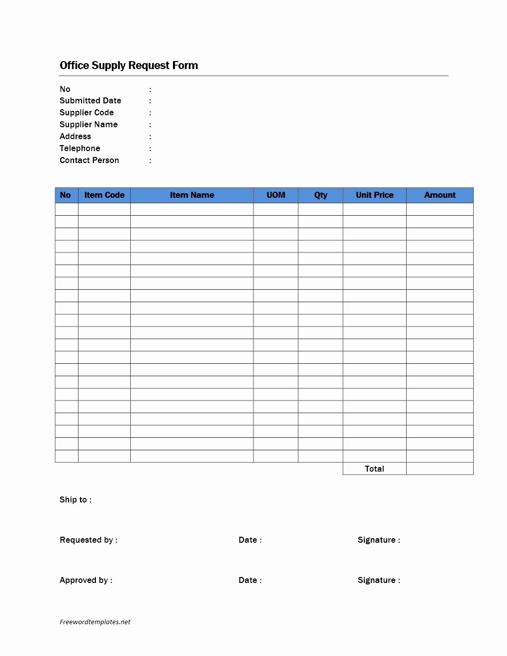 Fice Supply Request form