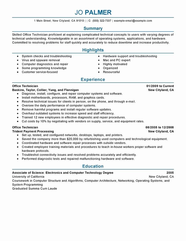 Fice Technician Resume Examples – Free to Try today