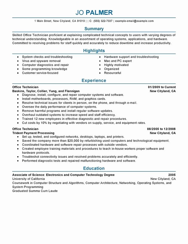 Fice Technician Resume Examples – Free to Try today