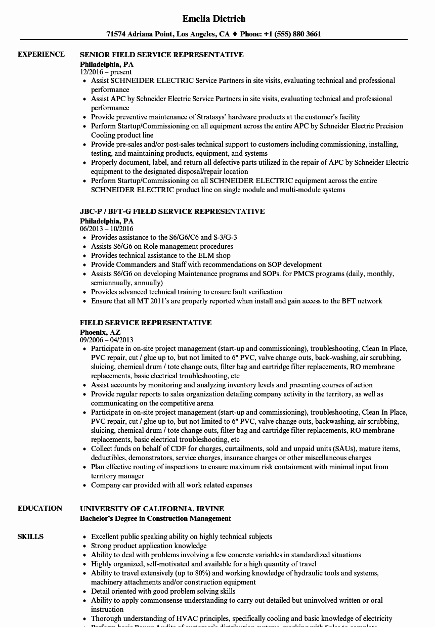 field service representative resume sample