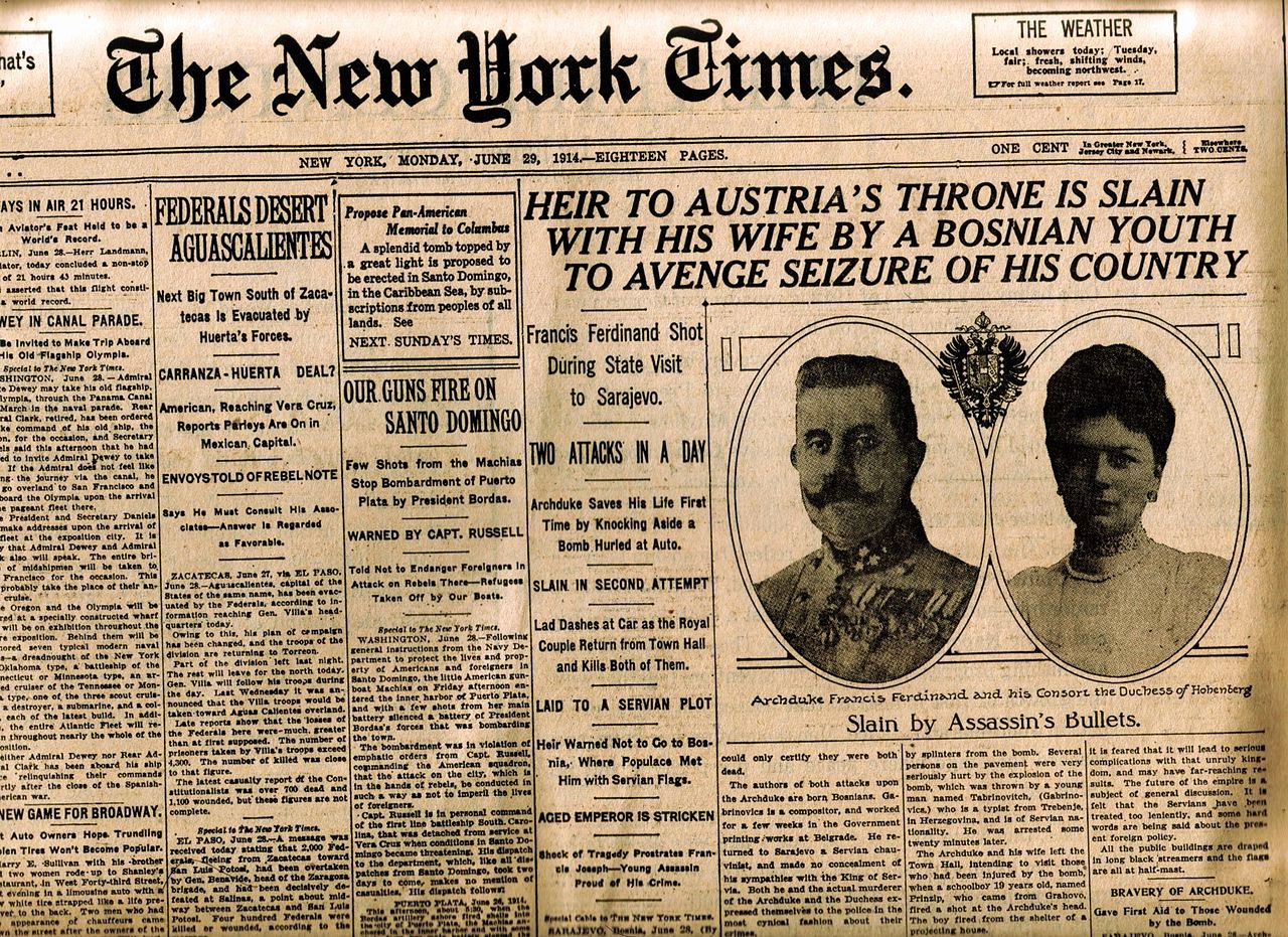 File Headline Of the New York Times June 29 1914