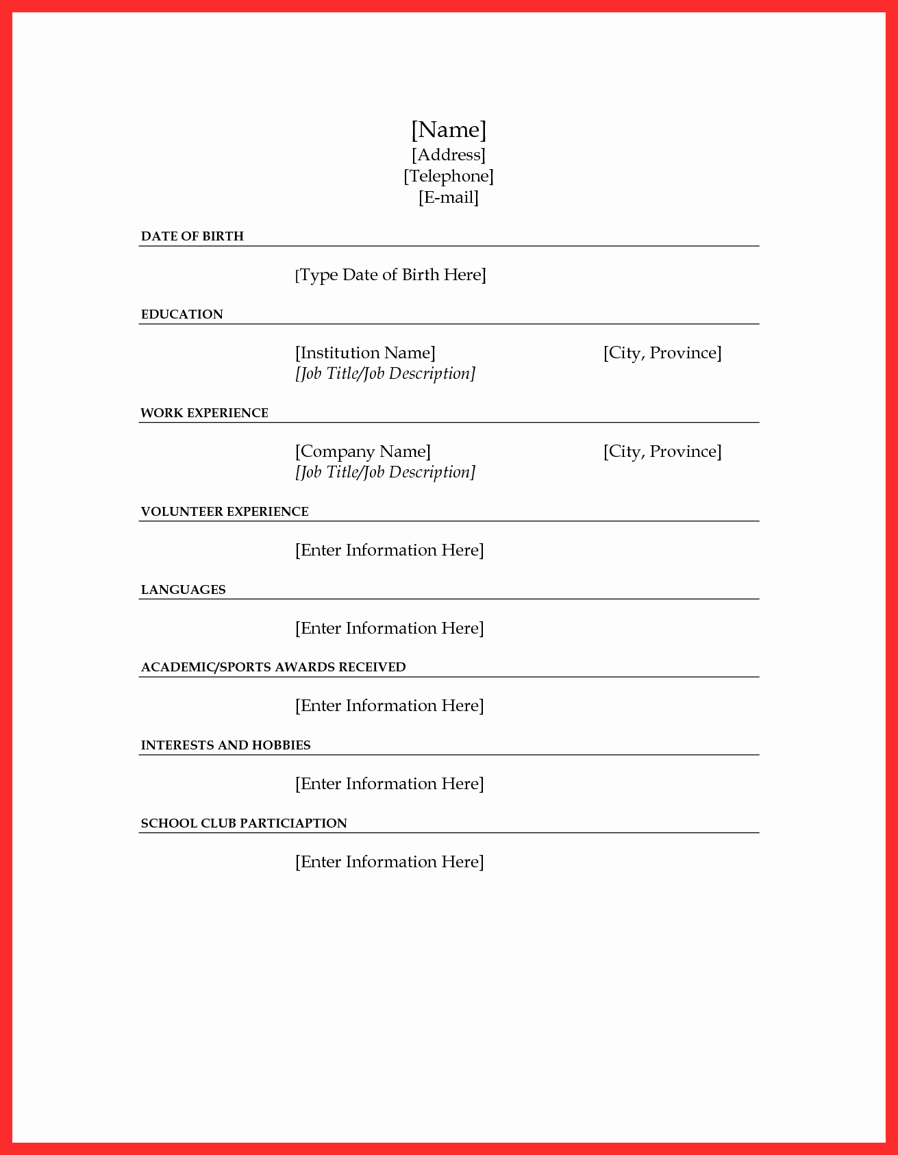 fill in resume form
