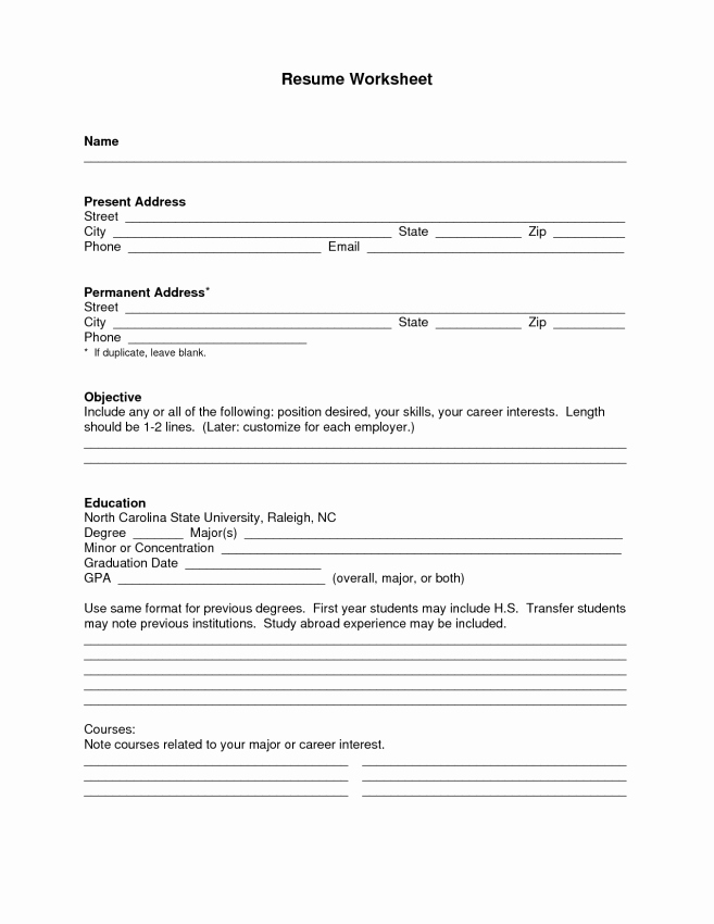 Fill In Resume Template Resume Sample Job Resume form