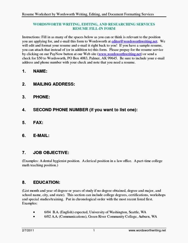Fill In Resume Templates Resume Template