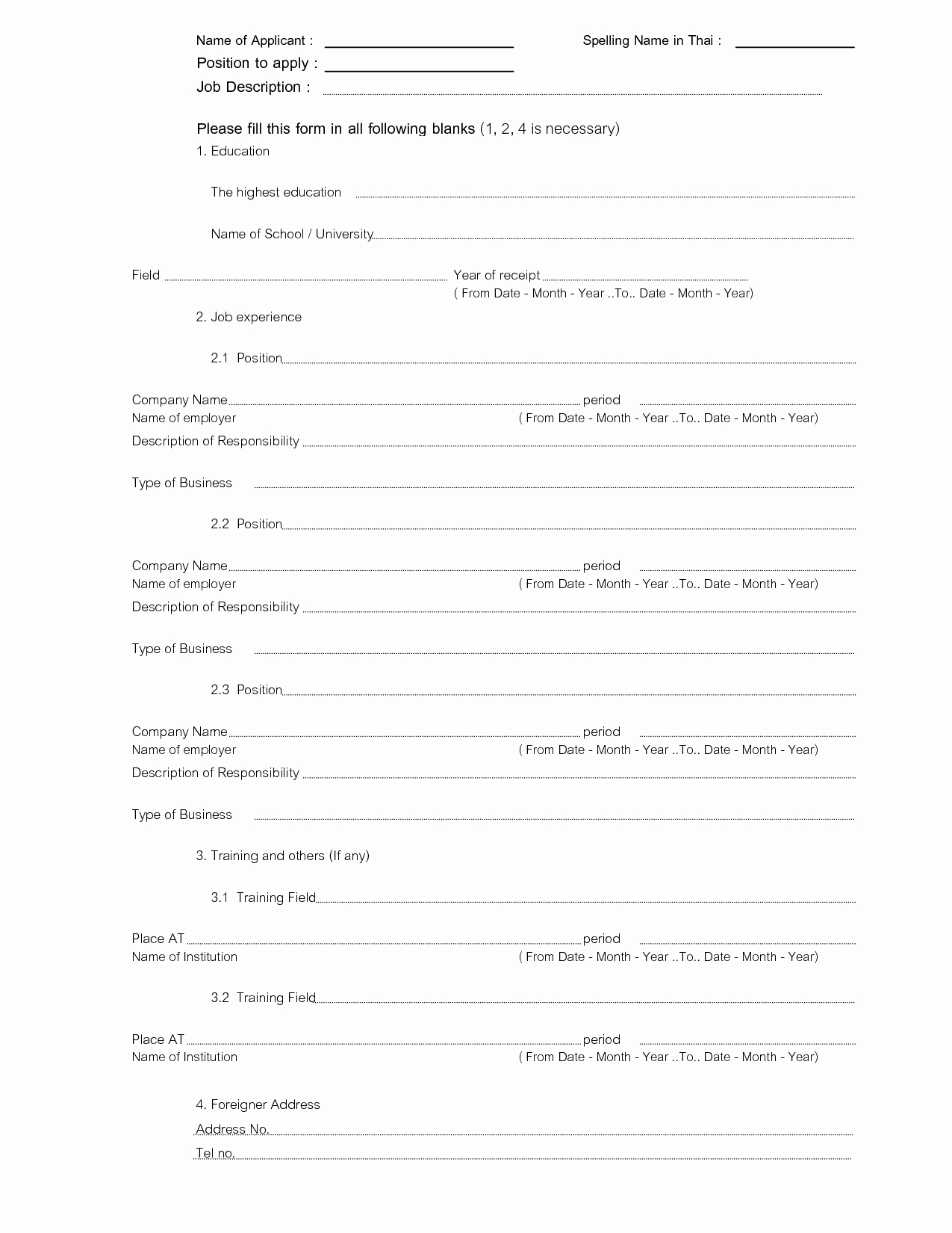 Fill In the Blank Resume Templates Template Example format
