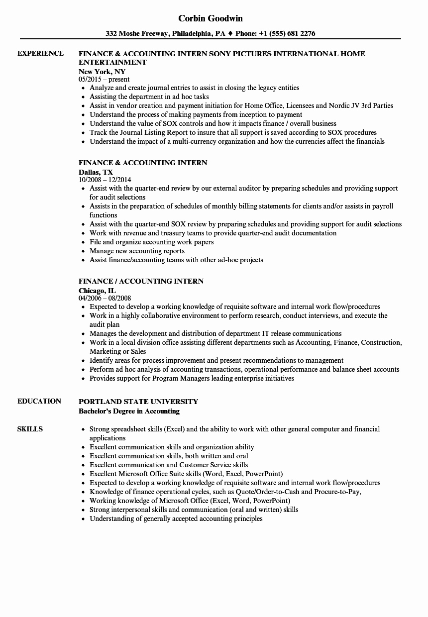 finance accounting intern resume sample