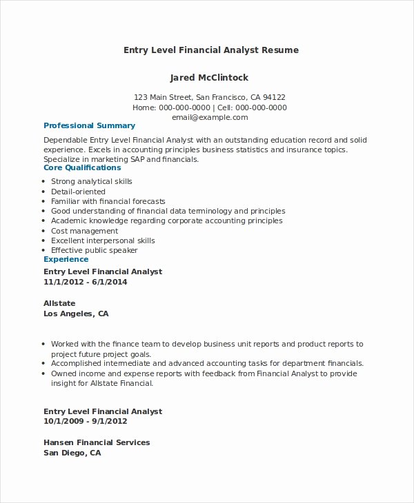 financial analyst resume