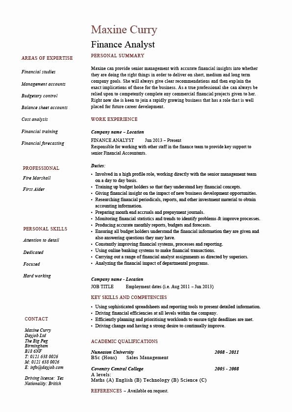 Financial Analyst Resume Sample