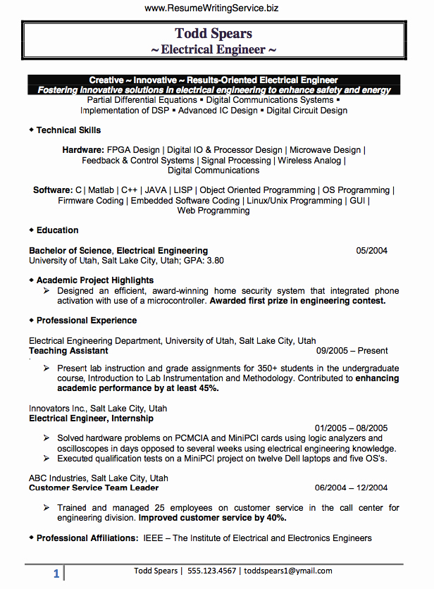 Find An Electrical Engineer Resume Sample Here
