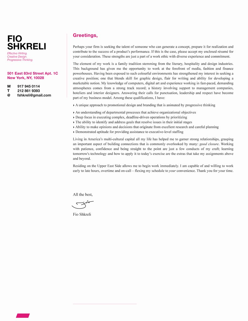 Fio Shkreli Cover Letter Design Sample Fsdexign