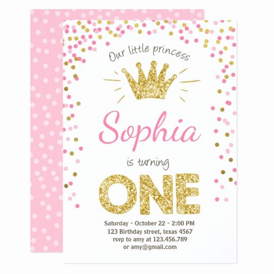 First Birthday Invitation Princess Gold Pink